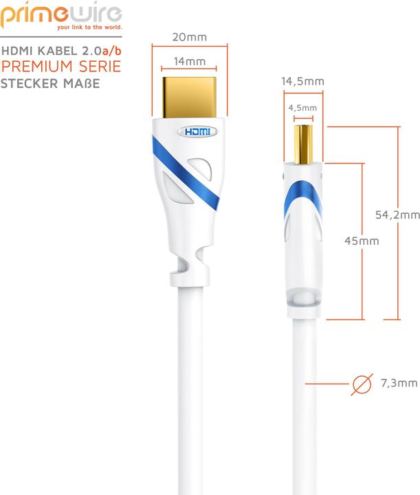 Actual product image Primewire HDMI cable 2.0b - 4k 60Hz Ultra HD - Ethernet Highspeed - Full HD - 3D - ARC - 3 x shielded (3 m, HDMI)
