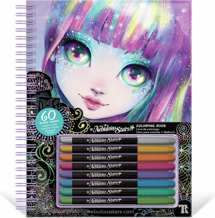 Actual product image Nebulous Stars Colouring book with black pages