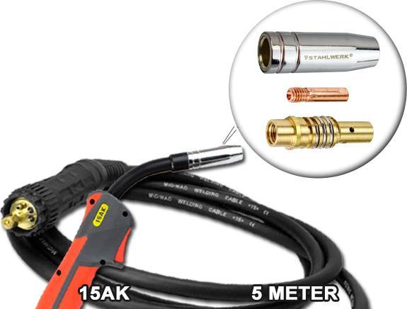 Image du produit Stahlwerk Torche de soudage MIG MAG AK15/MB15 Ensemble de flexibles 5m Raccord central européen