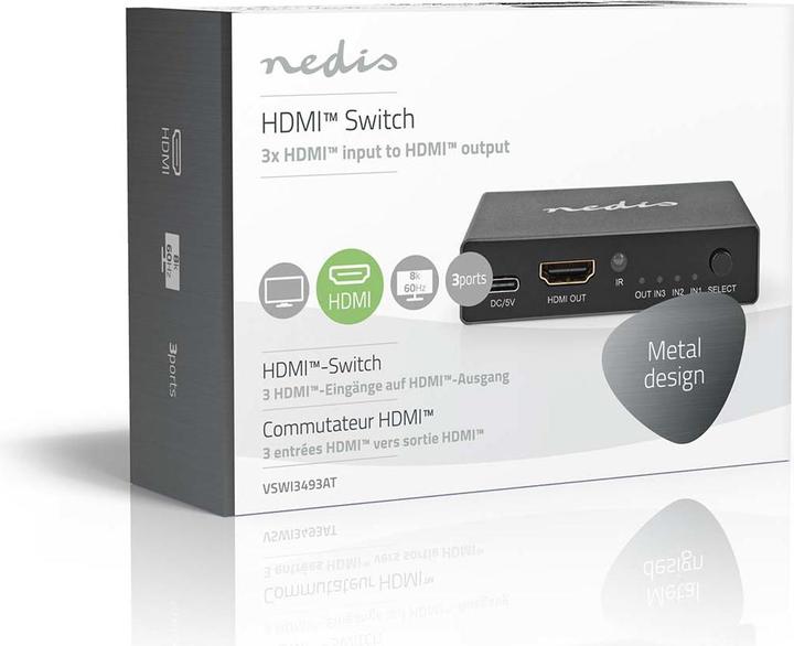 Immagine prodotto Nedis Switch HDMI ™ | 3 porte | 3x ingresso HDMI™ | uscita HDMI™ | 8K@60Hz | 45 Gbps | remoto