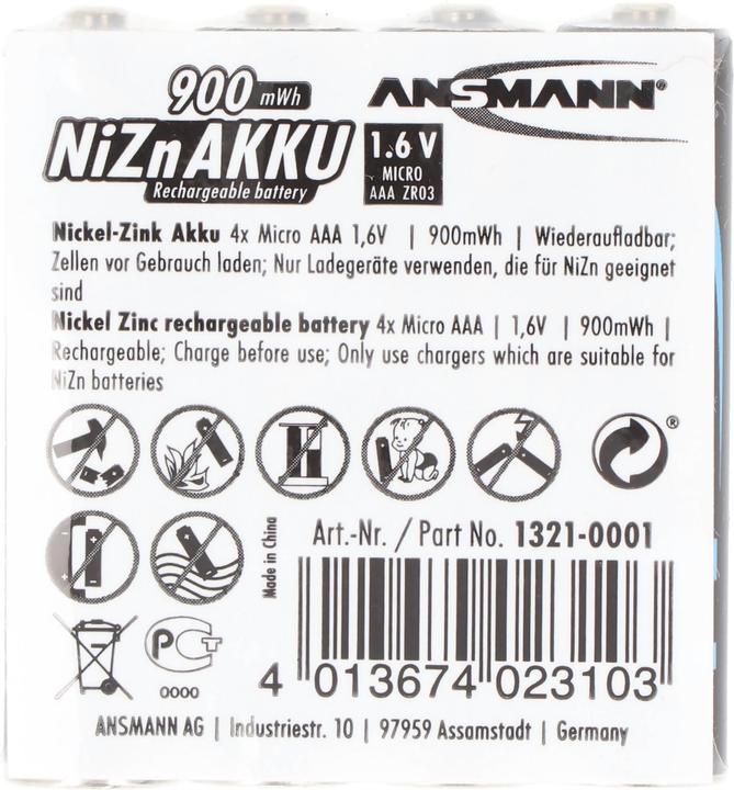 Actual product image Ansmann NiZN battery (4 pcs., AAA, 550 mAh)