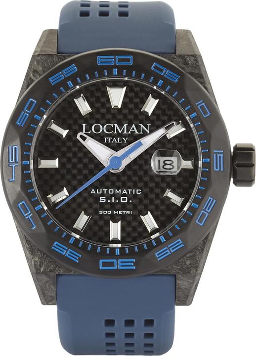 Produktbild Locman Italy Herrenuhr Stealth Carbon Automatik schwarz/blau Ref. 0216 (Analoguhr, 46 mm)