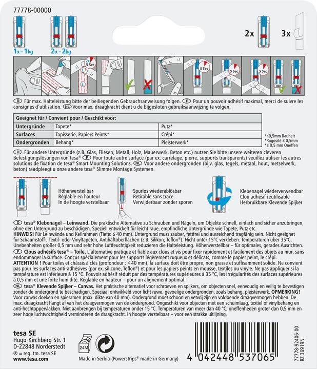 Actual product image tesa Adhesive nail for wallpaper & plaster, ideal for canvas & stretcher frames