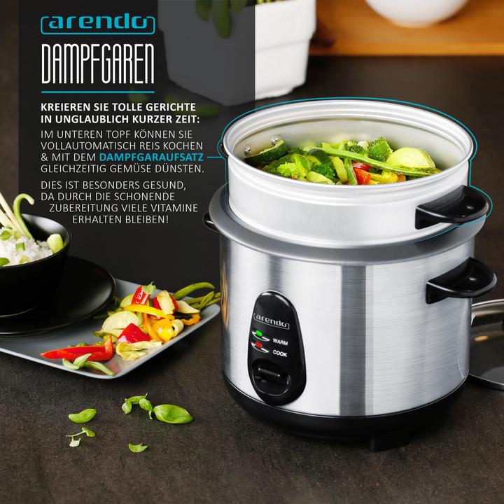 Image du produit Arendo Cuiseur à riz 1l, 400 W, Insert de cuisson vapeur, Fonction maintien au chaud, Cuiseur vapeur