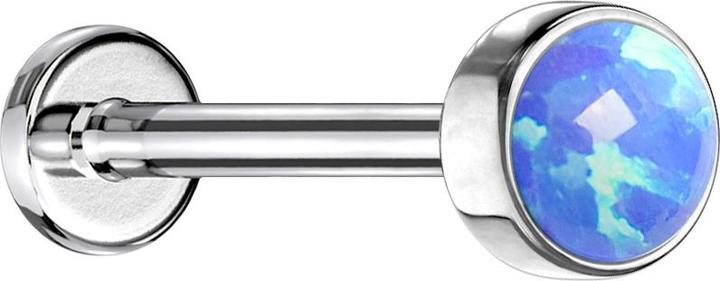 Star Piercing Micro Threadless Labret silber Zylinder Flach mit Opal blau (ohne Messing, Chirurgenstahl 316L)