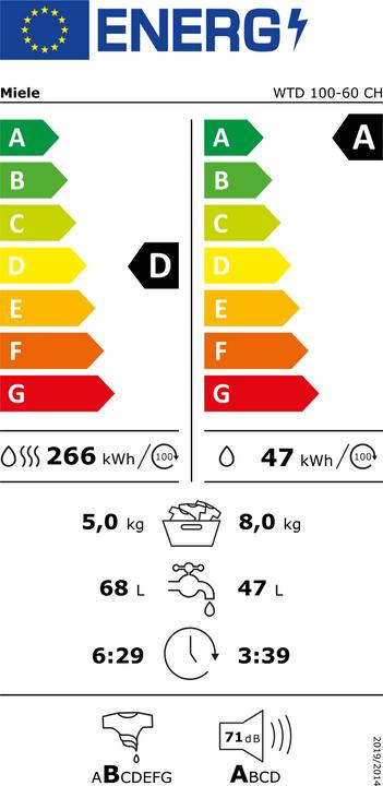 Energy Label Miele WTD 100-60 CH