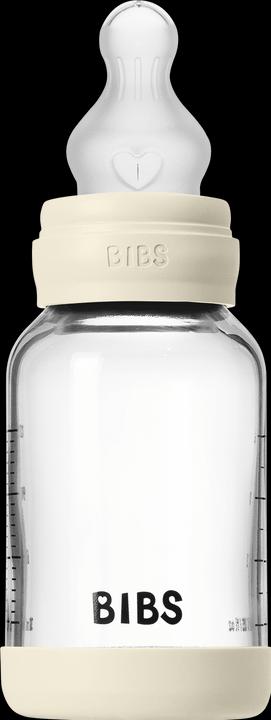 Bibs - Glass Baby Bottle Round Silicone 1 pack 120 ml Slow Flow - Ivory - 120 ml (120 ml)