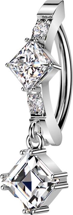 Star Piercing Banane klappbar silber Schild zwei runde ein quadratischer Kristall Anhänger Kristall silber (Messing, Chirurgenstahl 316L)