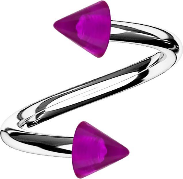 Star Piercing Spirale silber mit zwei Cones violett transparent (Acryl, ohne Messing, Chirurgenstahl 316L)