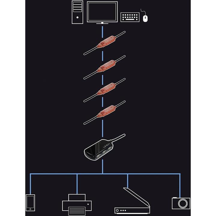 Actual product image Lindy USB 2.0 Active Extension Pro 8m including 4 Port USB Hub (USB-A, 4 Ports)