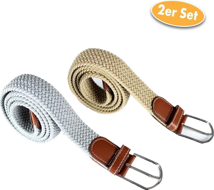 Stretch-Gürtel geflochten, grau und beige 2er