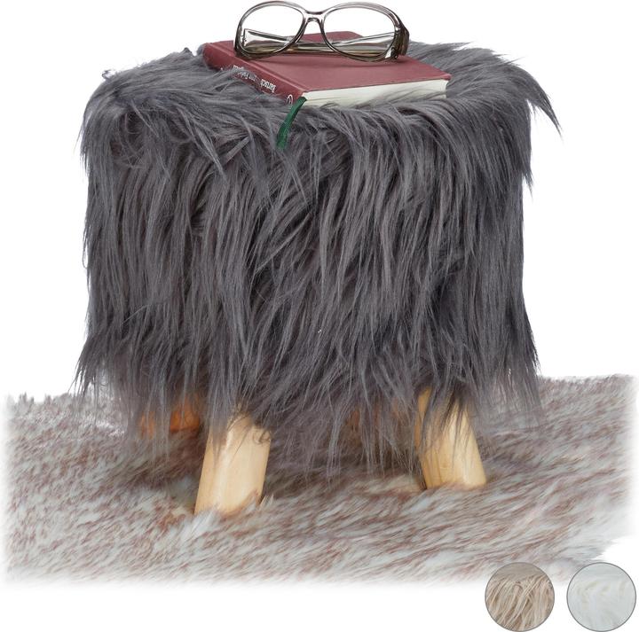 Image du produit Relaxdays Tabouret fausse fourrure poils