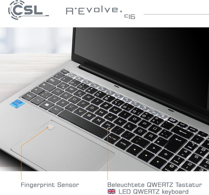 Actual product image CSL Notebook R'Evolve C16 / 64GB / 1000GB / Windows 11 Home (16", Intel Core i5-1235U, 64 GB, 1000 GB, DE)