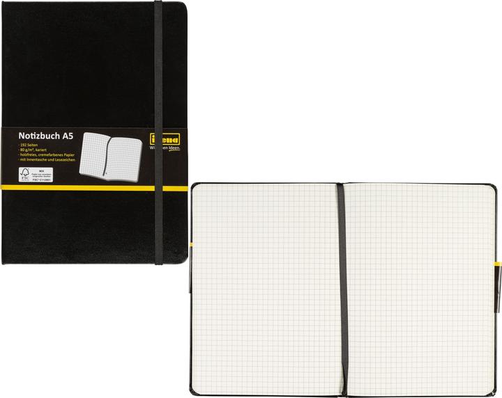 Actual product image Idena Notebook A5 squared black FSC-Mix (A5, Checked, Hardcover)