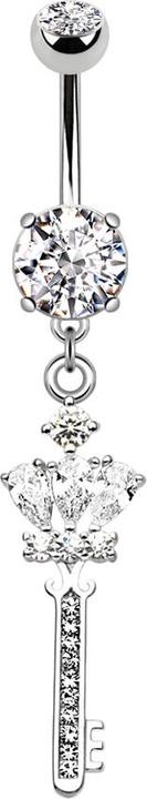 Produktbild Star Piercing Banane silber mit zwei Kugeln Kristall silber Anhänger Königsschlüssel (Messing, Chirurgenstahl 316L)