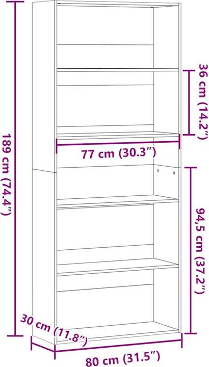 Image du produit VidaXL Bücherregal Bücherschrank Standregal Raumteiler Wandregal Artisan-Eiche (80 x 30 x 189 cm)