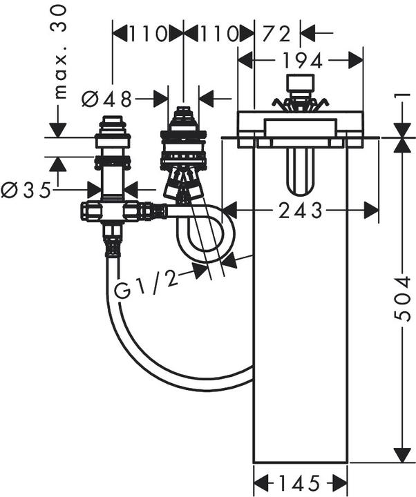Image du produit hansgrohe Corps de base, pour mitigeur monocommande 3 trous sur bord de baignoire, 13481180