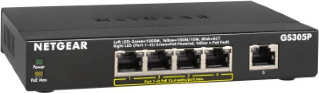 Produktbild Netgear GS305Pv2 - Switch - unmanaged - 5 x 10/100/1000 (4 PoE+) - desktop, wall-mountable - PoE+ (6 (5 Ports)