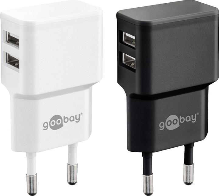 Actual product image Goobay Dual USB charger 2.4 A - USB power supply with 2 USB outputs - white (12 W)