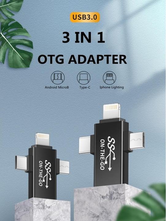 Actual product image PowerGuard 3-in-1 USB-C MicroUSB Lightning OTG Adapter (USB 3.0)