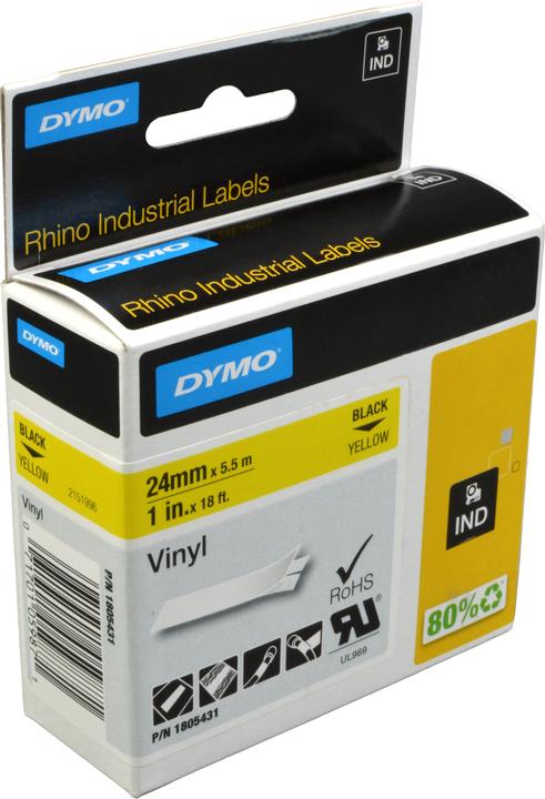 Dymo Rhino 24mm schwarz auf gelb Vinyl (2.40 cm, Gelb)