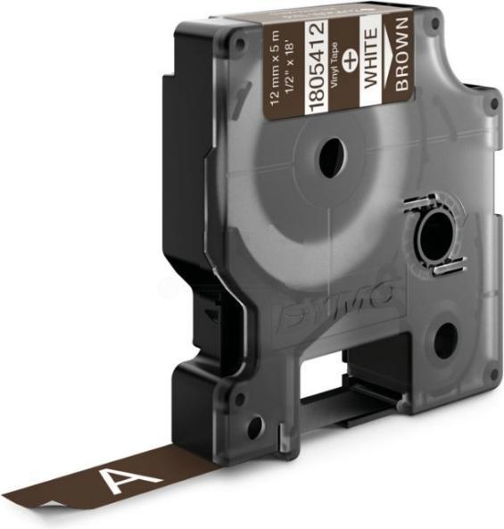 Produktbild Dymo Rhino 12mm weiß auf braun Vinyl (1.20 cm, Braun)