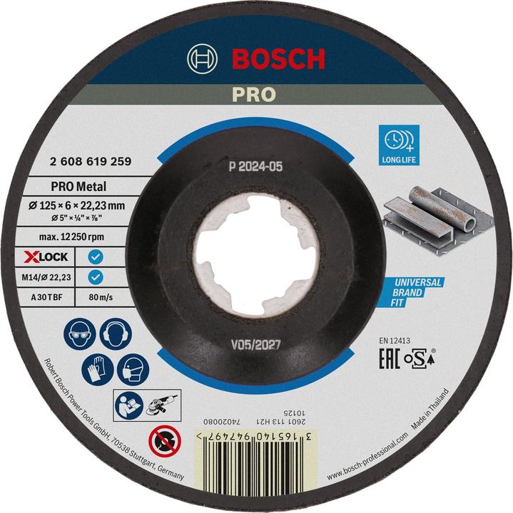 Bosch Professional Zubehör PRO Metal X-Lock Schleifscheibe, 125 x 6 x 22,23 mm