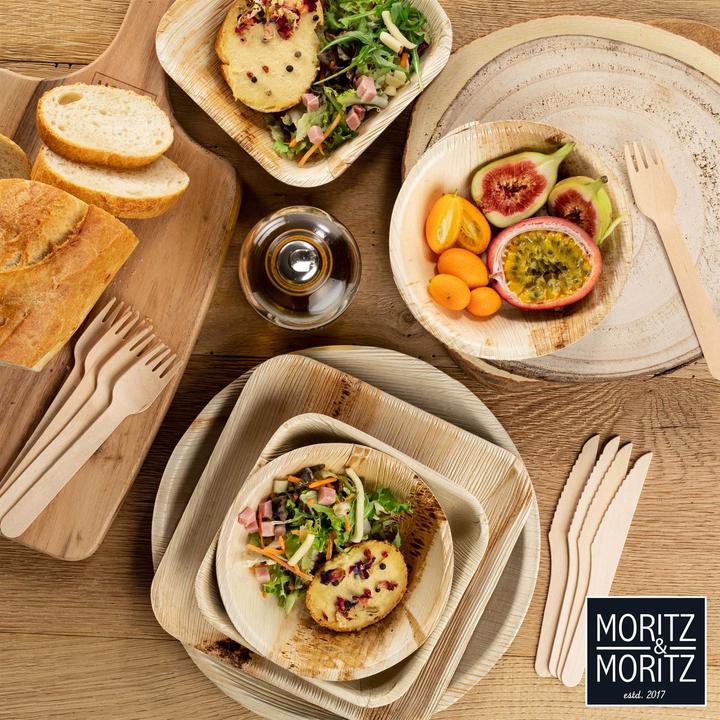Produktbild Moritz & Moritz 75tlg. Palmblatt Geschirr Rund 25 cm Ã˜ inkl. Besteck Einweg (75 x)