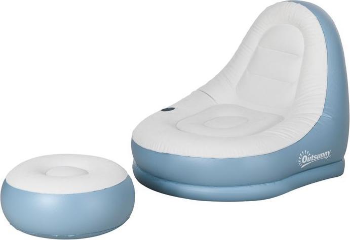 Immagine prodotto Swisshandel24 Poltrona gonfiabile Poltrona ad aria Poltrona da esterno, 125x100x87cm, bianco + blu