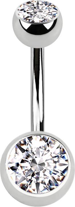 Star Piercing Banane silber mit zwei Kugeln Kristall silber (Chirurgenstahl 316L, ohne Messing)