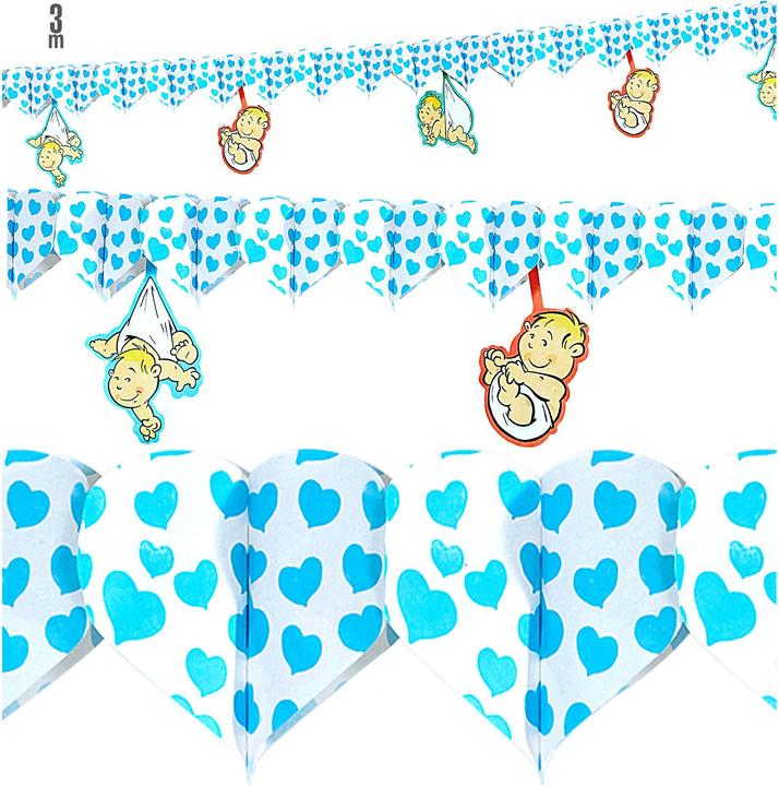 Image du produit Widmann Bedruckte Girlande Mit Hellblauen Herzen Und Babymotiven 3 m