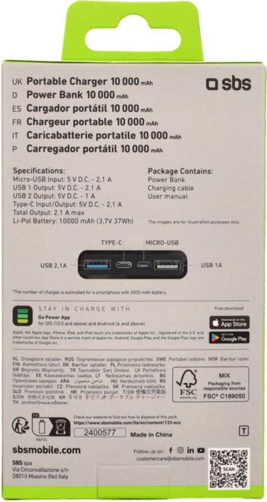 Energie-Label SBS Power Bank (10000 mAh, 5 W, 37 Wh)