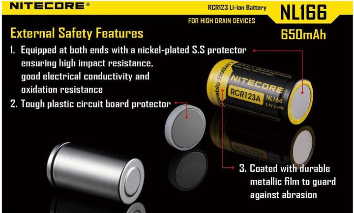 Image du produit Nitecore Batterie Li-Ion Type 16340 - NL166