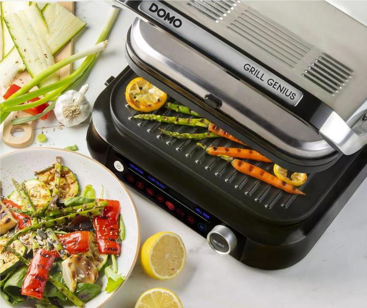 Produktbild Domo Genius Elektro Kontaktgrill Antihaftbeschichtung, mit Display Edelstahl, Schwarz (EU-Stecker)