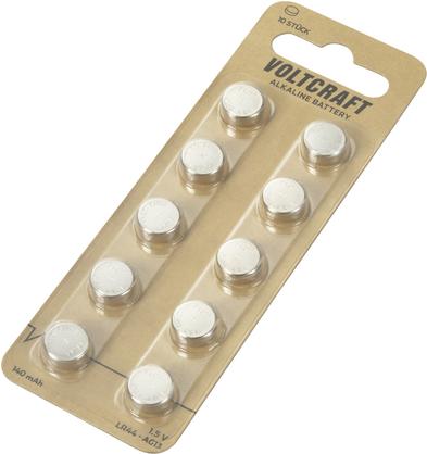 Voltcraft Pila a bottone AG13 LR 44 alcalina al manganese 140 mAh 1,5 V 10 pz. (10 pz., LR44, 140 mAh)