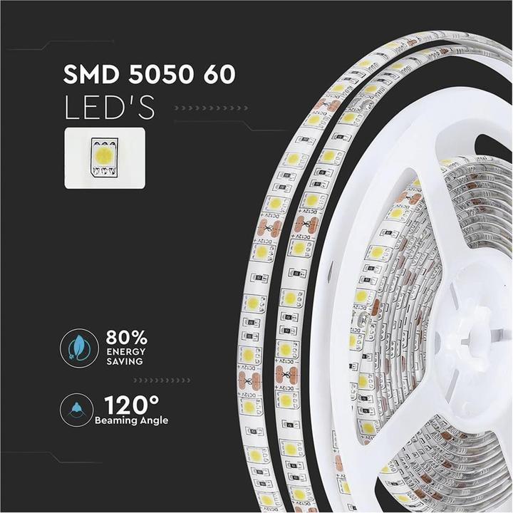 Immagine prodotto V-TAC VT5050 Striscia LED SMD5050 60 LED 4500K IP65 5m (Bianco, 500 cm, Interno)