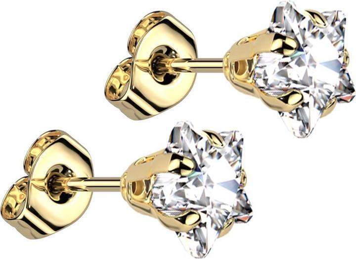 Actual product image Star Piercing Gold-plated stud earrings with silver star crystal (without brass, Surgical steel 316L)