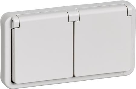 Actual product image LK Opus74 Dobbelt Stikkontakt Vandret 2-Pol+Jord Lysegrå