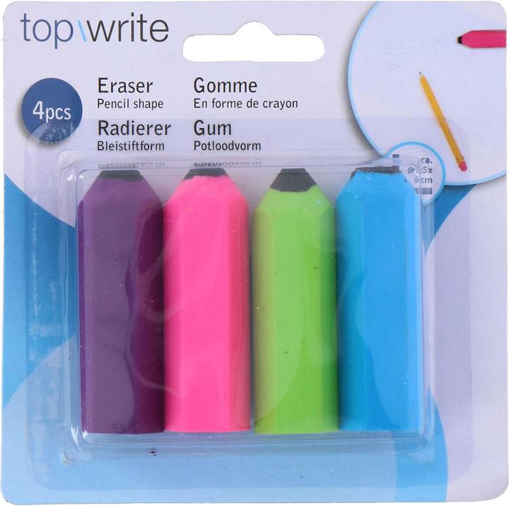 Actual product image Topwrite Eraser pencil shape 4pcs 4ass