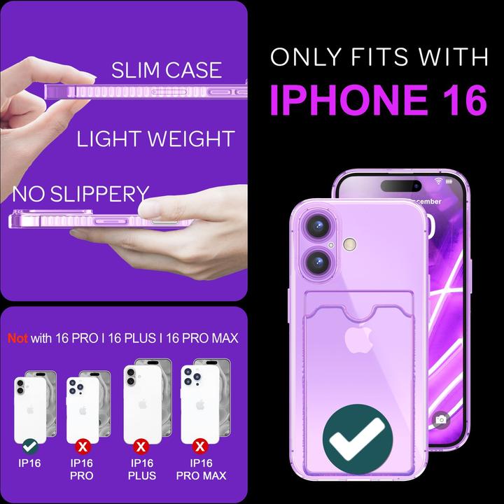 Immagine prodotto Nalia Portacarte trasparente in silicone trasparente al neon (Apple iPhone 16)