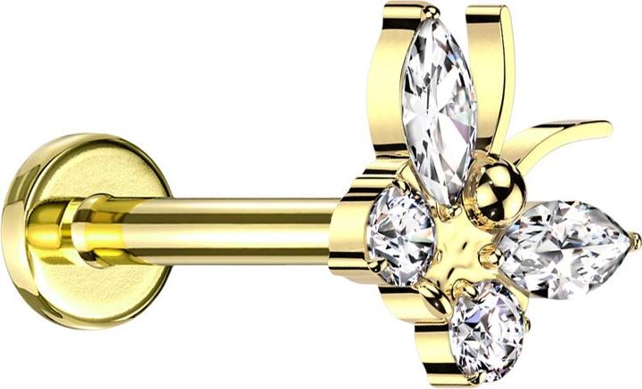 Immagine prodotto Star Piercing Micro labret filo interno farfalla placcata oro cristalli placcati oro argento (senza ottone, Titanio G23)