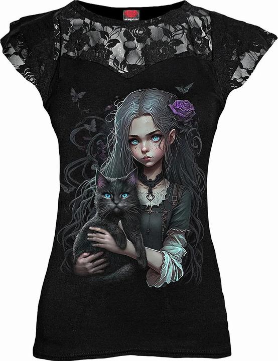 Actual product image Spiral Womens/Ladies Goth Familiar Lace Detail Top (XXL)