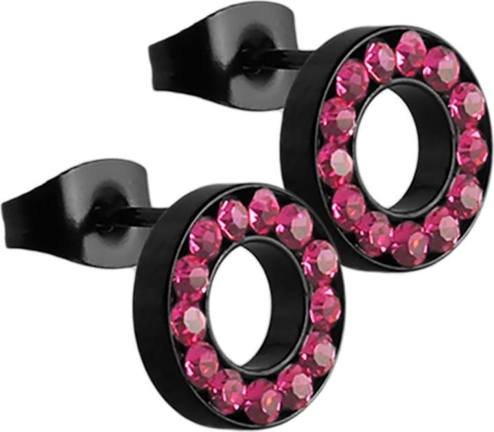 Produktbild Star Piercing Ohrstecker Fake Tunnel schwarz mit Kristall pink (Chirurgenstahl 316L, ohne Messing)