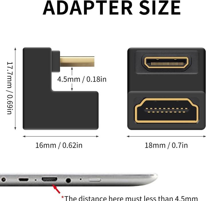 Image du produit PowerGuard Mini HDMI vers HDMI 2.1 180 degrés d'angle U-forme Down Adaptateur (Mini HDMI)