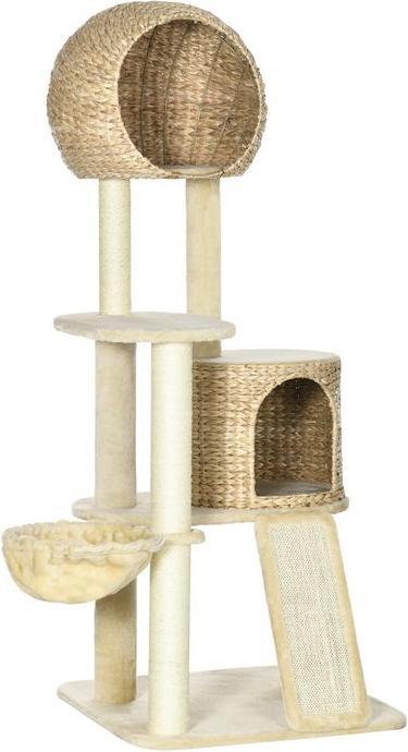 Image du produit Swisshandel24 Arbre à chat, 150 cm, arbre à chat avec maison pour chat, arbre à grimper avec hamac et rampe (150 cm, Marron, Crème)