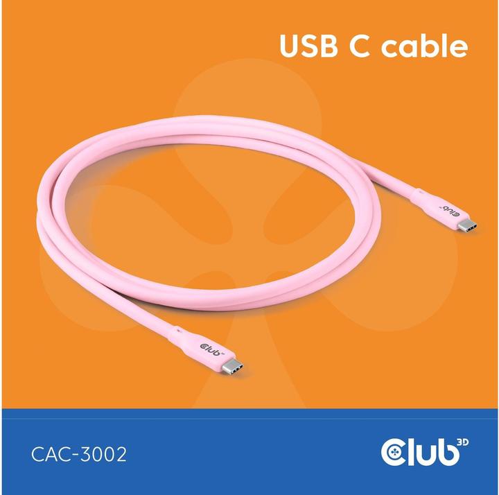 Immagine prodotto Club 3D Club3D Lifestyle Cavo USB-C PD 240W, 20Gbps 2m rosa pc/st retail (2 m, USB 4.0)