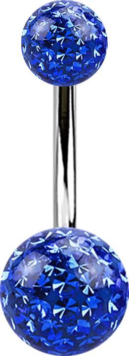 Image du produit Star Piercing Banane argentée avec deux boules de cristal bleu foncé époxy de protection (Titane G23, sans laiton)