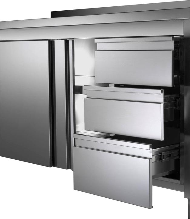 Produktbild Gastro Hero Edelstahl-Arbeitsschrank ECO mit Flügeltür und Schubladen mit Aufkantung (120 cm, 85 cm)