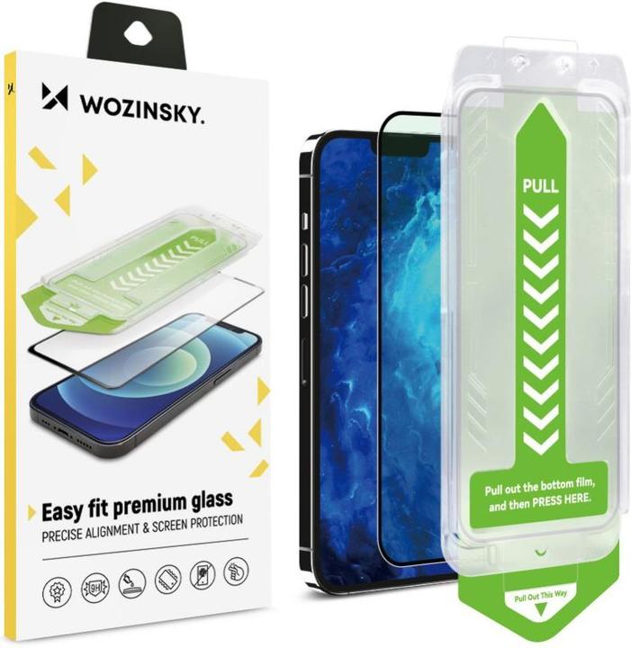 Actual product image Wozinsky 9H tempered glass with mounting frame for iPhone 13 Premium Glass - black (1 Piece, Apple iPhone 13)