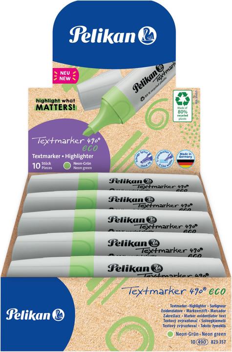 Produktbild Pelikan Textmarker 490 eco in FS, Neon-Grün (AAU761, 5 mm, 10 x)